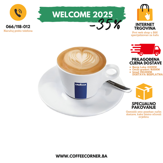 Lavazza šoljica sa tanjirićem za cappuccino i produženu kafu