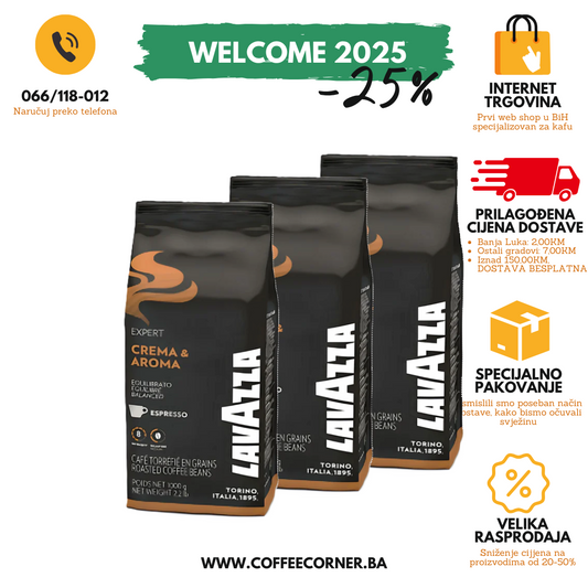 Premium Lavazza kafa u zrnu Crema Aroma, 3 x 1000 grama