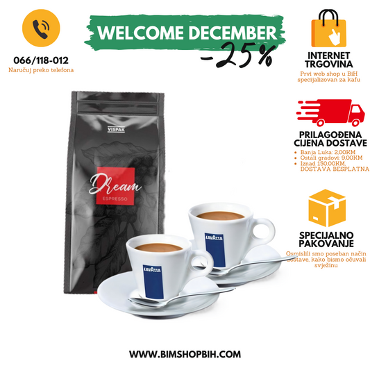 Espresso kafa Dream 1kg + 2 x Lavazza Espresso šoljice BIM SHOP