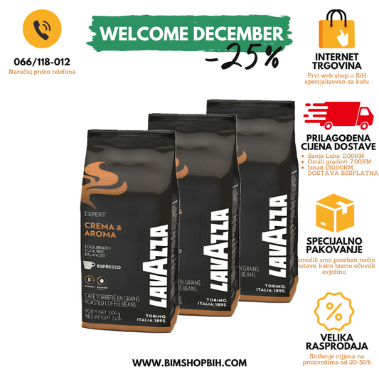 Premium Lavazza kafa u zrnu Crema Aroma, 3 x 1000 grama BIM SHOP